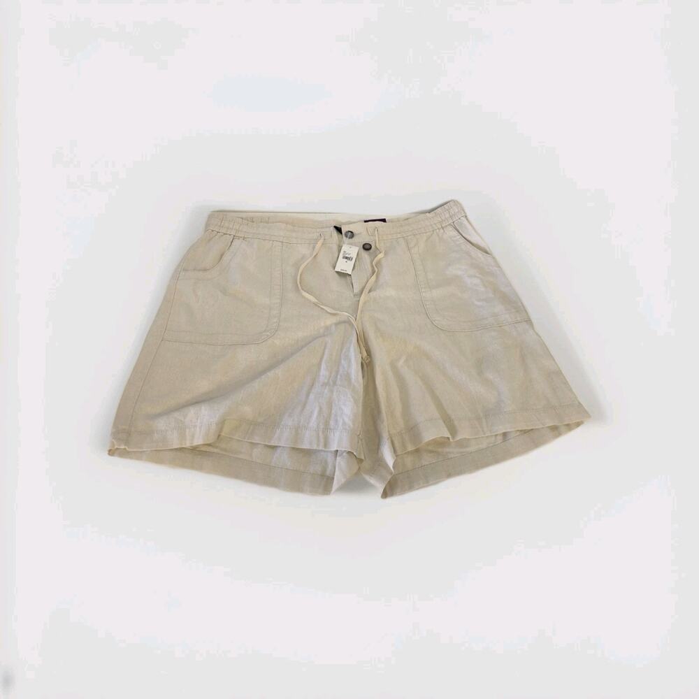 Lane Bryant Linen Shorts Chino Flat Front Pockets Stretch Khaki Sz 28 NWT